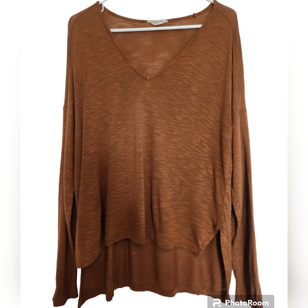 Madewell Long-Sleeve Copper V-Neck Hi-low Tee SZ Medium - Picture 1 of 6